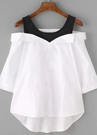 Блуза с элементом открытых плеч белый с черным