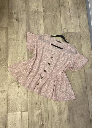 Нежная розовая принтованная блуза shein размер 48 l