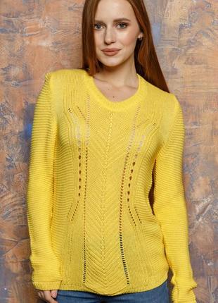 Ажурный вязаный свитер желтый 23601