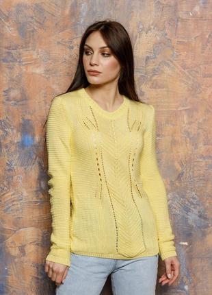 Ажурный вязаный свитер лимонный 23601