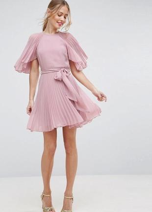Розовое гофрированное платье с расклешенными рукавами от asos ...