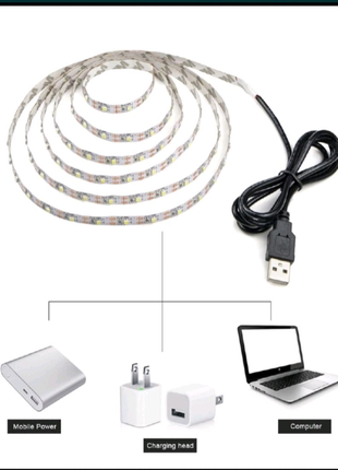 Світлодіодна LED стрічка живлення 5V, 5 метрів, USB 9 w
