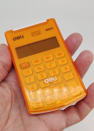 Калькулятор карманный Deli (оранжевый с крышкой) арт. 04175