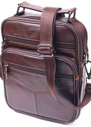 Удобная мужская сумка с ручкой кожаная 21276 Vintage Коричневая