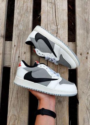 Кроссовки travis scott x fragment x air jordan 1 low grey whit...