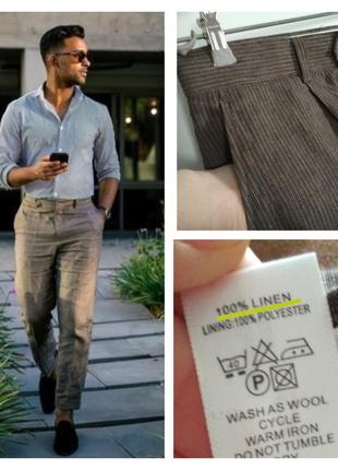 100% лён фирменные натуральные легкие мужские брюки в стильную...