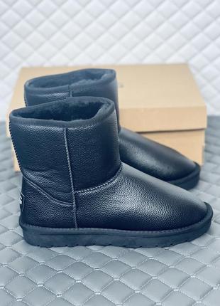 Кожаные женские мужские угги угг зима кожа ugg leather black