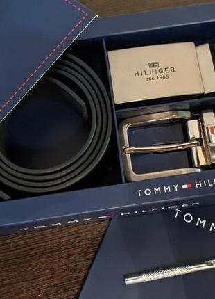 Ремень мужской кожаный с двумя пряжками tommy hilfiger + подар...