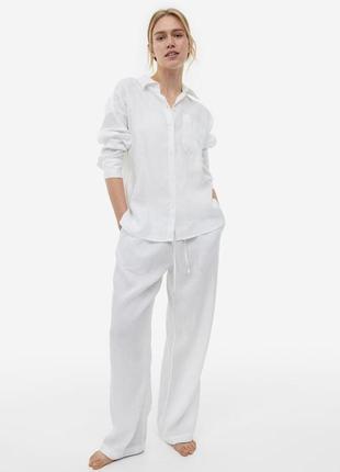 Льняные белые брюки палаццо h&amp;m свежих коллекций