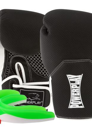 Боксерские перчатки PowerPlay 3011 Черно-Белые карбон 12 унций