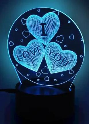 3d светильник ночник с пультом creative i love you