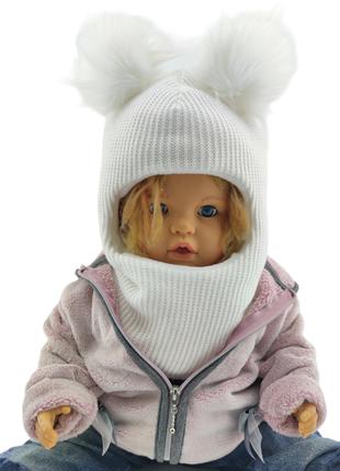 Детская шапка шлем теплая с флисом детские головные уборы белы...