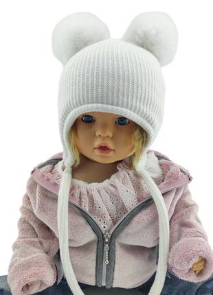 Дитяча в'язана шапка тепла з флісом на зав'язках дитячі головн...