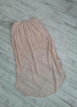 Розовая шифоновая ассиметричная юбка