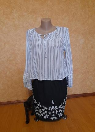 Блуза в полоску с кружевом, в бохо или этно стиле