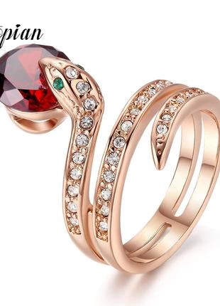 Женское кольцо бижутерия змея с камнем в паще размер 16-18 рубин