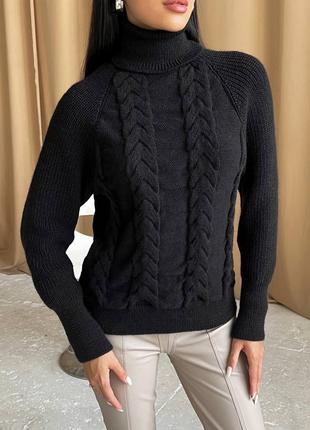 Женский вязаный свитер с объемными рукавами цвет черный р.42/4...