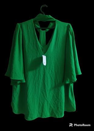 Женская блуза актуального зелёного цвета с рукавом" крылья анг...