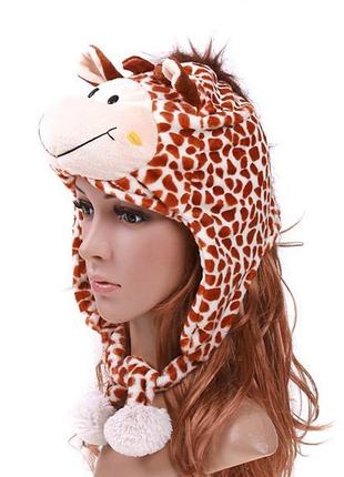 🧡🧡🧡стильная шапка жираф три в одном шарф варежки🧡🧡🧡