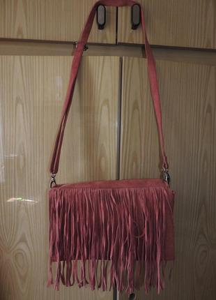 Новая сумка замшевая с бахромой темно-розовый цвет натуральная...