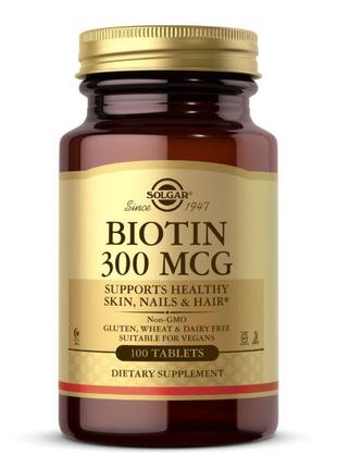 Витамины и минералы Solgar Biotin 300 mcg, 100 таблеток