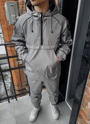 Мужской серый спортивный костюм. анорак + брюки.5-573