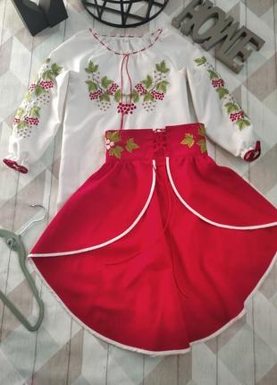 Вышиванка праздничная с юбочкой для девочки бело красная