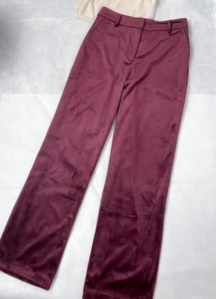 Бордовые бархатные штаны na-kd