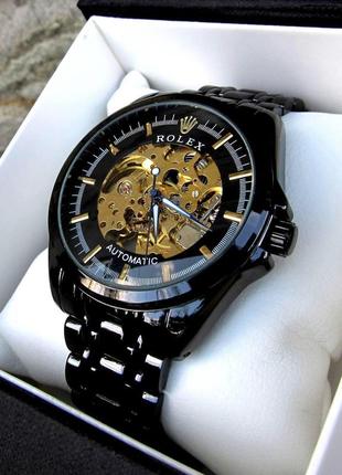 Чоловічий чорний механічний наручний годинник rolex/roлекс