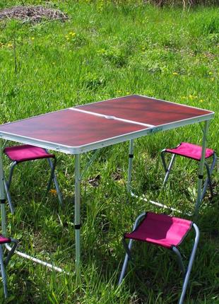 Раскладной стол (бордовый) для пикника, стулья