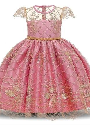 Платье детское пышное нарядное розовое с золотой вышивкой
5-6-...