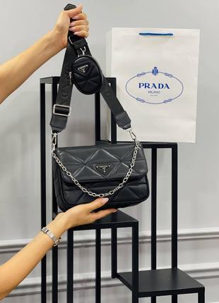 Сумка черная женская стеганая 2в1 PRADA Сумка Прада Сумочка Кл...