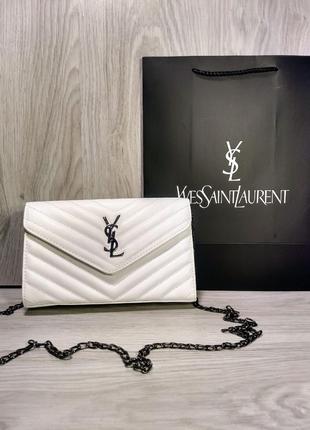 Сумка стьобана біла жіноча Yves Saint Laurent Сумочка Ів Сен Л...