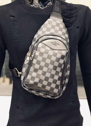 Сумка чорна шахівка чоловіча жіноча через плече Louis Vuitton ...