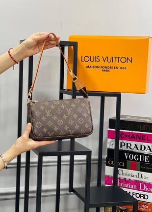 Клатч коричневый на цепочке женский Louis Vuitton Сумка малень...