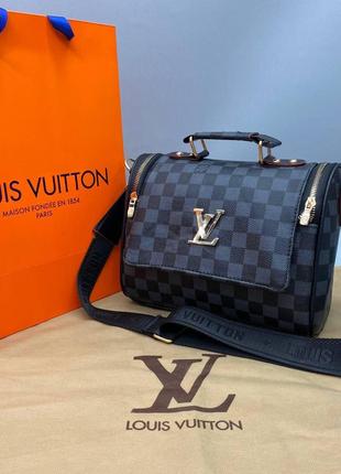 Сумка черная в клетку женская Louis Vuitton Клатч Сумочка Сакв...