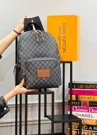 Рюкзак большой черный в клетку женский мужской Louis Vuitton M...