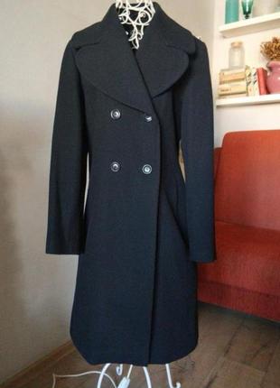 Чёрное, шерстяное, пальто, двубортное, 46 размер, zara