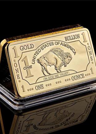 Сувенир Золотой слиток США 1 Bullion бык-бизон сувенир PROOF
