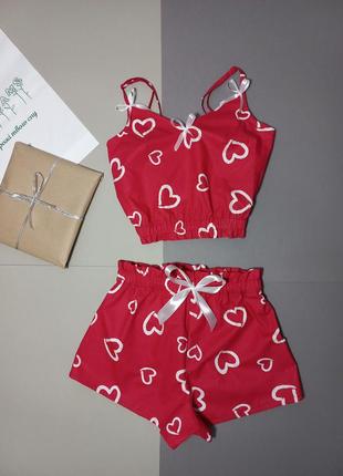 Женская хлопковая пижама топ шорты на подарок любимой