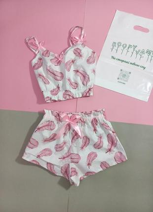 Розовая женская пижама майка шорты