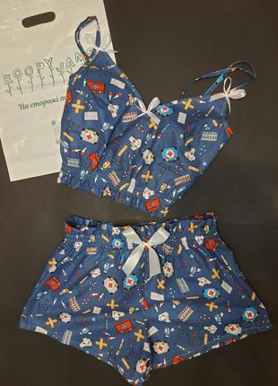 Женская хлопковая пижама "медицина", синего цвета