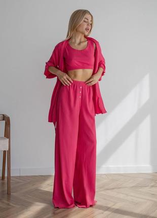 Женские пижамные штаны в рубчик цвет розовый р.L 443806
