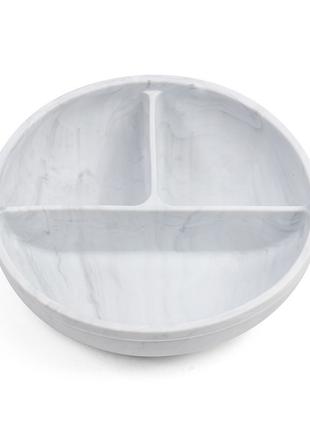 Глубокая трехсекционая силиконовая тарелка Y1 Белый мрамор v-1...