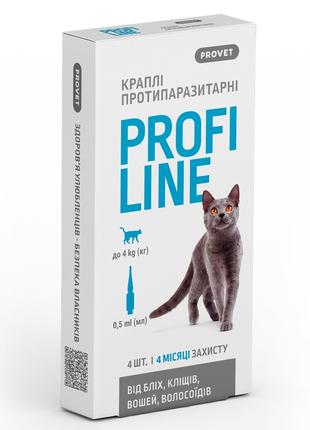 Краплі Provet Profiline від бліх та кліщів для котів до 4кг, 4...