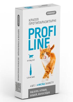 Краплі Provet Profiline від бліх та кліщів для котів 4-8кг, 4 ...