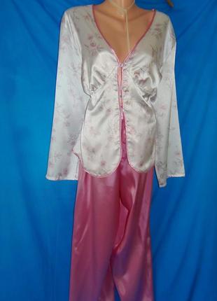 Атласная розовая пижама р.18-20, xl -xxl