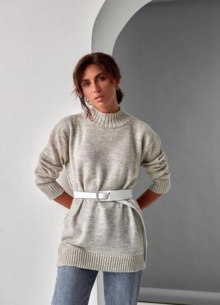 Классический удлиненный свитер с длинными рукавами, вязаный ле...