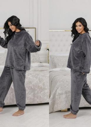 Костюм для дома теплая пижама плюшевая плюш махровая качествен...