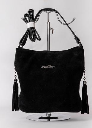 Женская черная сумка хобо замшевая сумка мешок